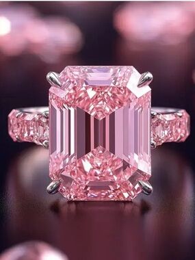 Pink Emerald-Cut Crystal Cocktail Ring - Pink